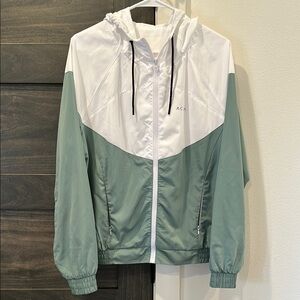 Chic White and Green Hooded Jacket